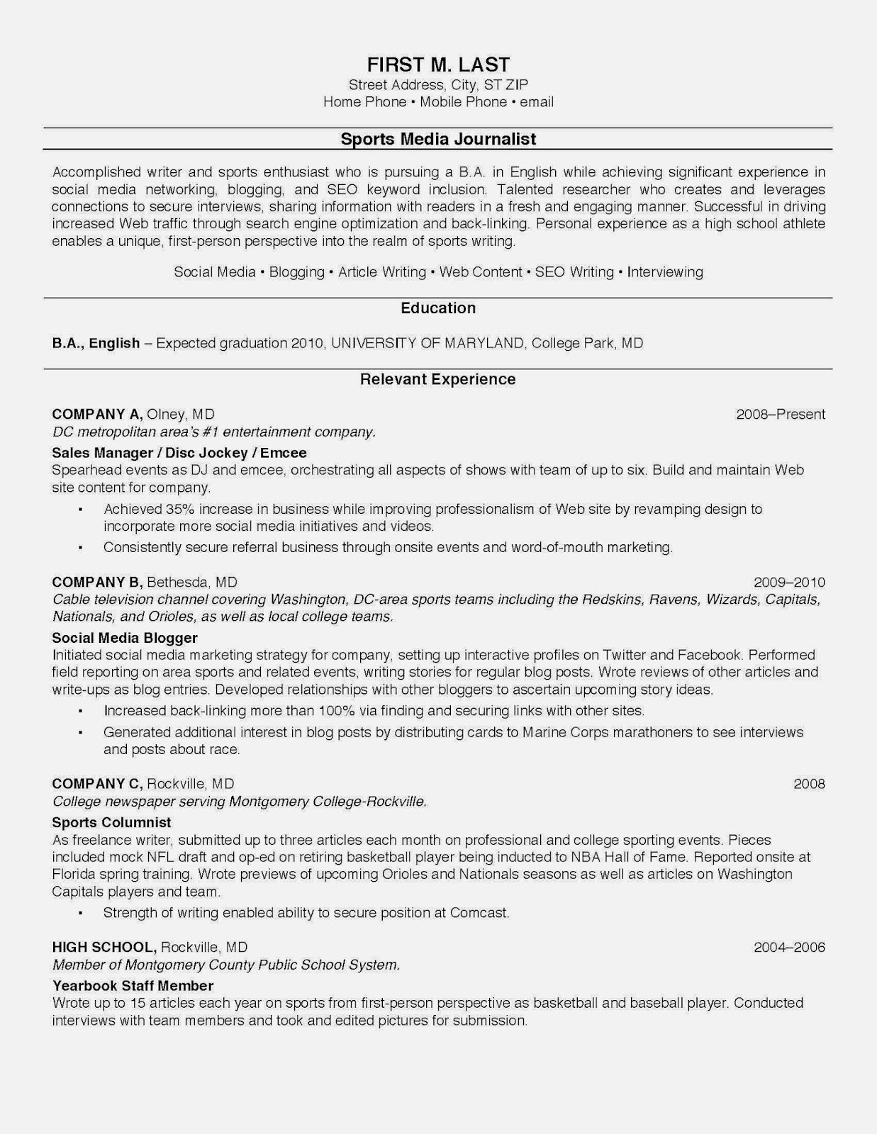 Sample internship resume pdf